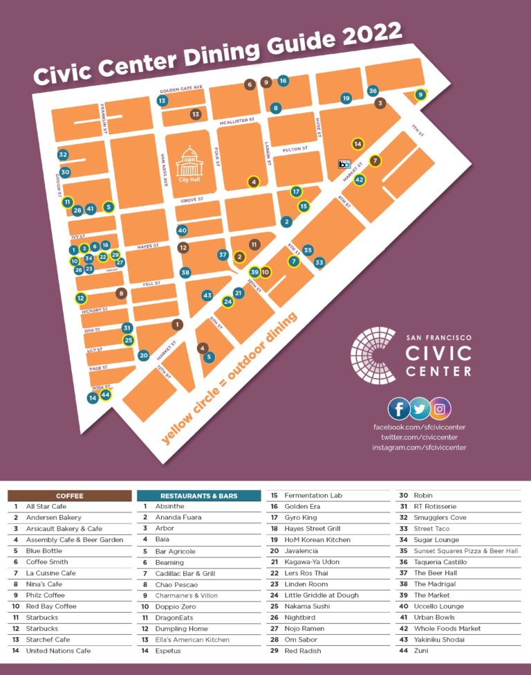 Civic Center Restaurant and Cafe Map SF Civic Center